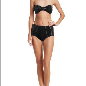 NEW Jonathan Simkhai BLACK Velvet Bandeau High Waisted Bottom Swimsuit Bikini M